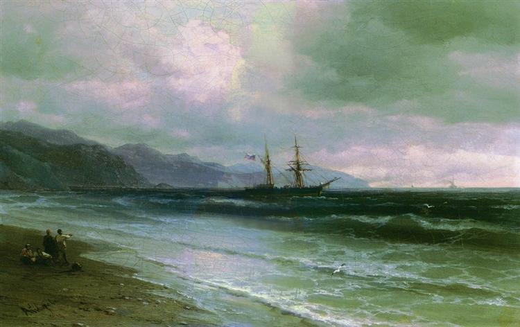Landscape with a schooner, 1880 - Iván Aivazovski