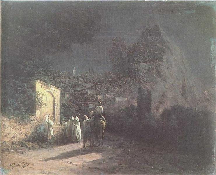 Lunar night at the spring, 1877 - Iwan Konstantinowitsch Aiwasowski