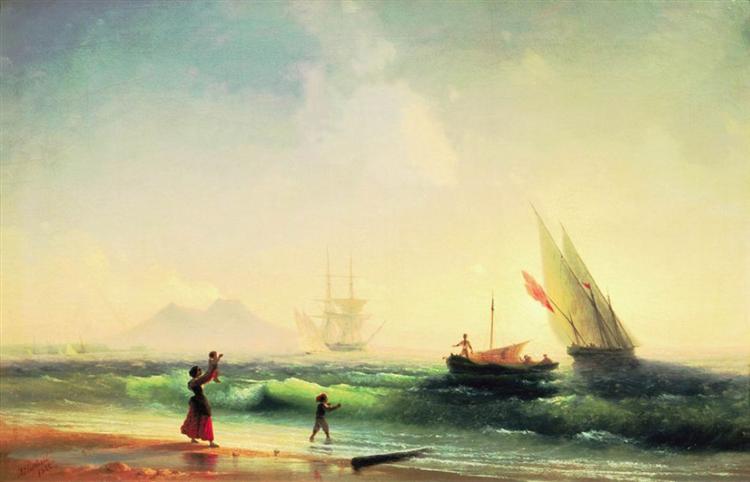 Meeting of a fishermen on coast of the bay of Naples, 1842 - Iván Aivazovski