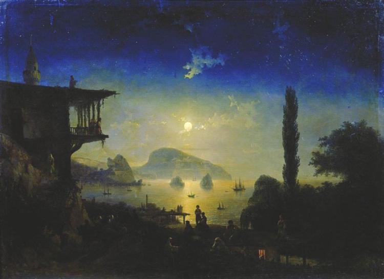 Noite à Luz da Lua na Crimeia. Gurzuf, 1839 - Ivan Konstantinovich Aivazovskii