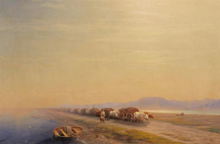 Ox train on the sea shore, 1860 - Ivan Aïvazovski