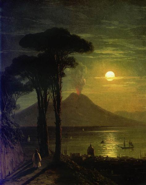 The Bay of Naples at moonlight night. Vesuvius, 1840 - Iwan Konstantinowitsch Aiwasowski