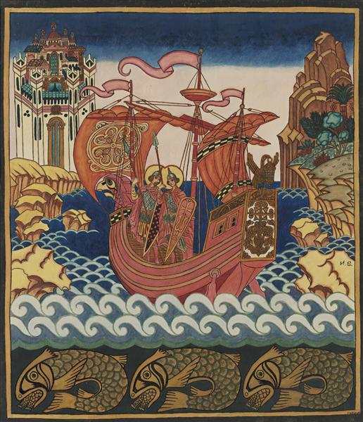 Saints Boris and Gleb on the ship - Iván Bilibin