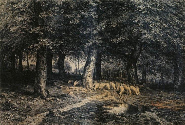 Herd of sheep in the forest, 1865 - Iwan Iwanowitsch Schischkin