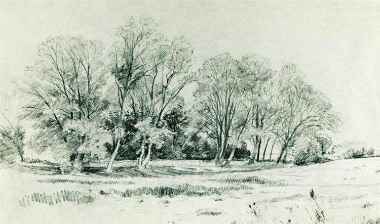 Trees in the field. Bratsevo, 1866 - Iwan Iwanowitsch Schischkin