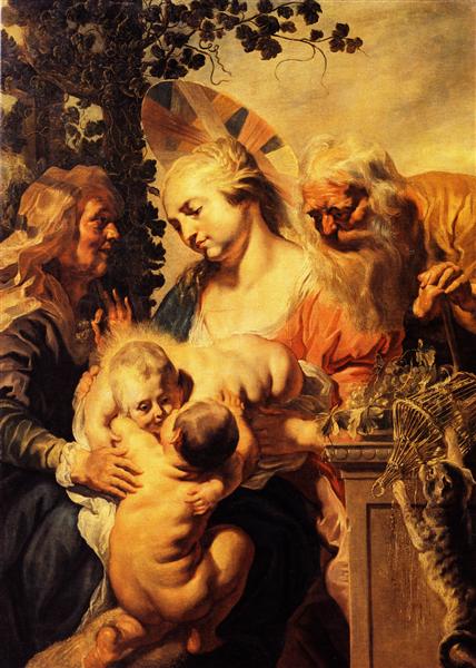 Holy Family with Elizabeth and Child John the Baptist, 1615 - 雅各布·乔登斯