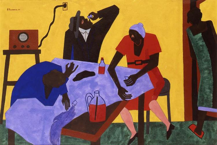Bootleg Whiskey—You Can Buy Bootleg Whiskey for Twenty-five Cents a Quart, from the series Harlem, 1943 - Jacob Lawrence