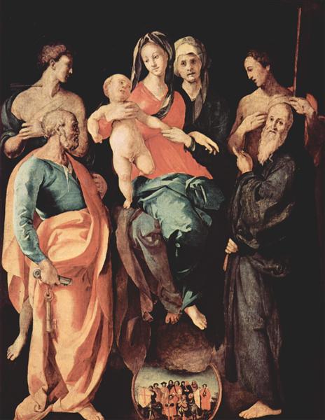 Мадонна зі святою Анною, святим Себастьяном, святим Петром, святим Бенедиктом і святим Філіпом, 1529 - Джакопо Понтормо