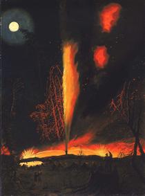 Burning Oil Well at Night, near Rouseville, Pennsylvania - James Hamilton