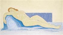 Woman on a Blue Divan - Hans Mattis-Teutsch