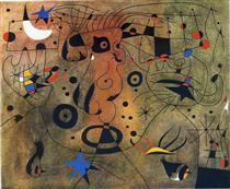 Dona de l'aixella rossa pentinant-se la cabellera a la lluor dels estels - Joan Miró