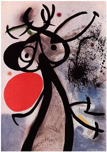 Femme, oiseaux devant le soleil - Joan Miró