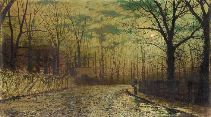 Figure on a moonlit lane - John Atkinson Grimshaw