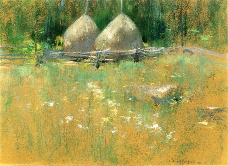 Haystacks at Edge of Woods, c.1892 - Джон Генри Твахтман (Tуоктмен)