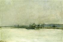 Winter Landscape with Barn - Джон Генрі Твахтман (Tуоктмен)