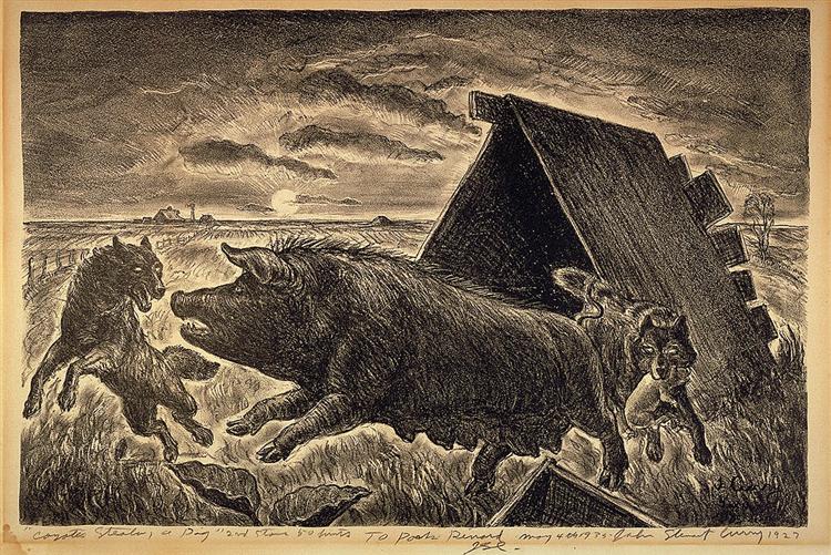 Coyotes Stealing a Pig, 1927 - John Steuart Curry