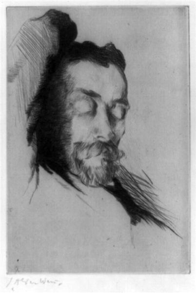 Drypoint portrait of American painter Theodore Robinson - Julian Alden Weir