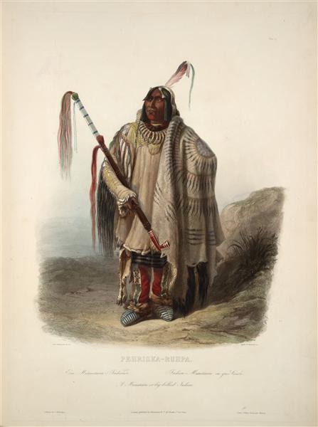 A Minatarre or Big bellied indian, plate 17 from Volume 2 of 'Travels in the Interior of North America', 1843 - Karl Bodmer