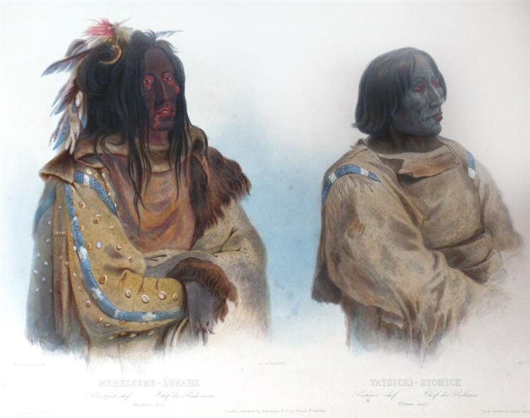Mehkskeme-Sukahs, Blackfoot Chief and Tatsicki-Stomick, Piekann Chief, plate 45 from Volume1 of 'Travels in the Interior of North America', 1834 - Karl Bodmer