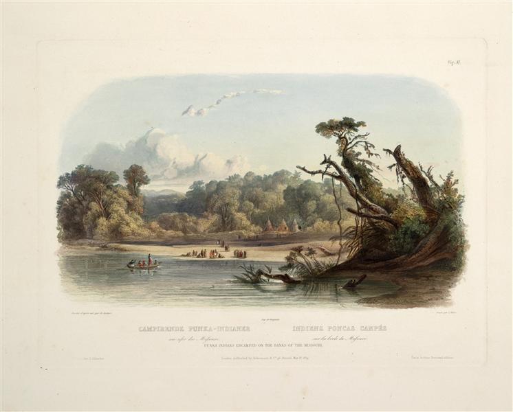 Punka Indians Encamped on the Banks of the Missouri, plate 11 from volume 1 of `Travels in the Interior of North America', 1843 - Карл Бодмер