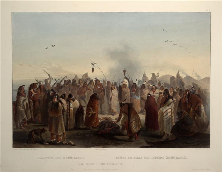 Scalp dance of the Minatarres, 1843 - Карл Бодмер