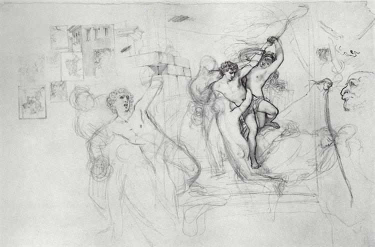 Hylas, Carried Along by the Nymphs in Water, 1823 - 1827 - Karl Brioullov