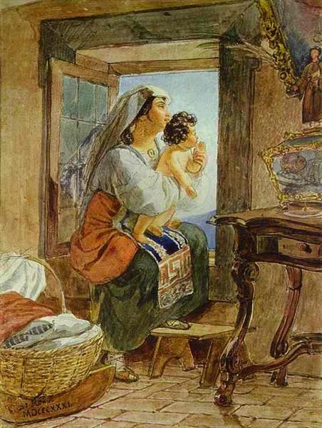 Italian Woman with a Child by a Window, 1831 - Karl Pawlowitsch Brjullow