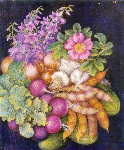 Натюрморт з квітами та овочами, 1959 - Катерина Білокур