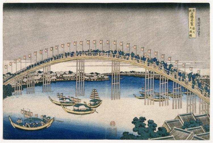 The Festival of Lanterns on Temma Bridge, 1824 - 1834 - Hokusai