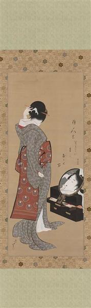 Woman Looking at Herself in a Mirror, 1805 - 葛飾北齋
