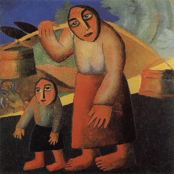Крестьянка с ведрами и ребенком, c.1912 - Казимир Малевич