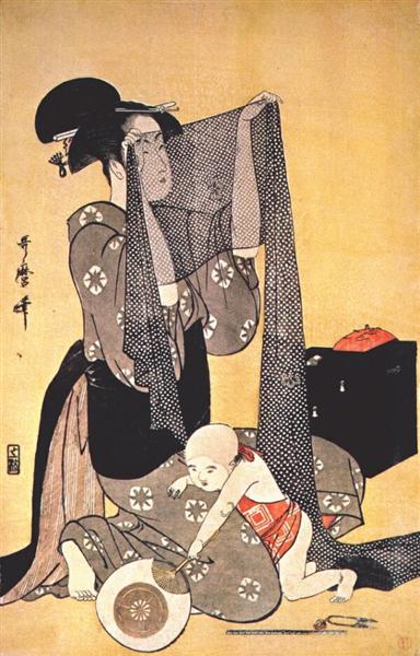 Women making dresses - Kitagawa Utamaro