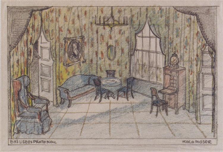 Stage design for 'The minutes of love' by Edward Bauersfeld, c.1908 - Koloman Moser