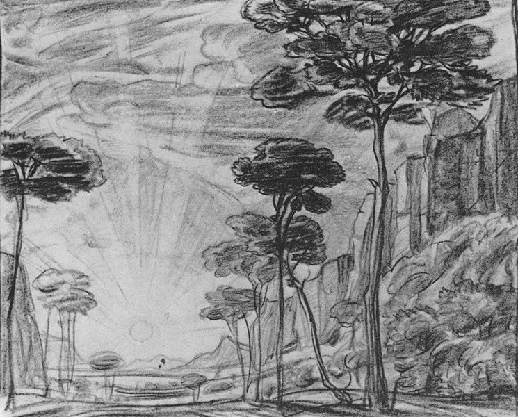Пейзаж с высокими деревьями, c.1925 - Константин Богаевский