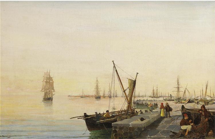 A busy harbour - Konstantinos Volanakis