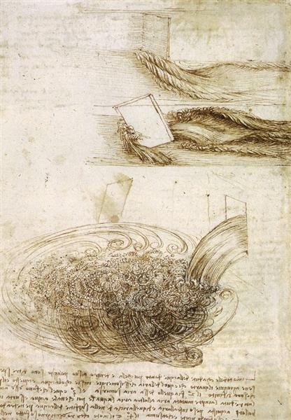 Studies of Water passing Obstacles and falling, c.1508 - 達文西