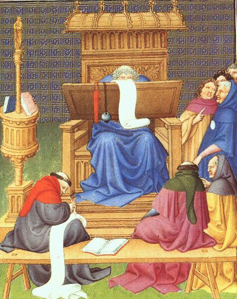 Diocrès Expounding the Scriptures, c.1408 - Limbourg brothers