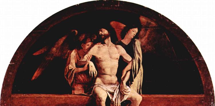 Altar of Santa Cristina al Tiverone, bezels crowning of the main board: Angel Pietà, 1505 - Lorenzo Lotto