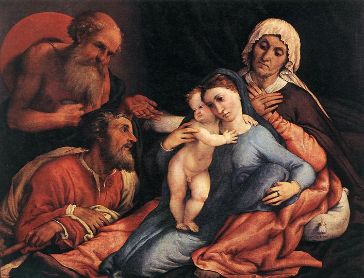 Madonna and Child with St. Jerome, St. Joseph and St. Anne, 1534 - Лоренцо Лотто