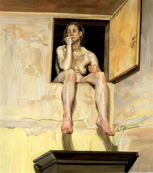Девушка, сидящая в дверном проеме мансарды, 1995 - Люсьен Фрейд