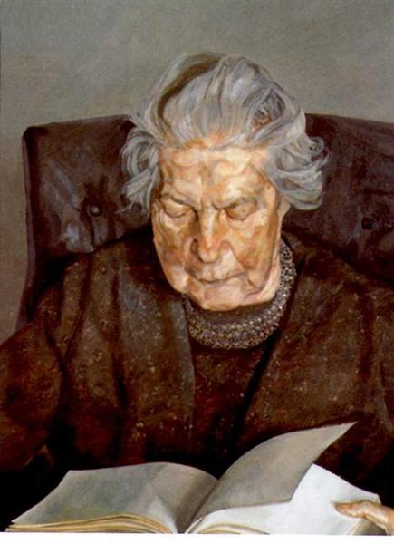 Мать художника за чтением, 1975 - Люсьен Фрейд