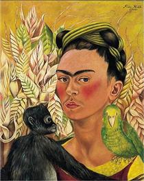 Автопортрет з мавпою і папугою - Фріда Кало