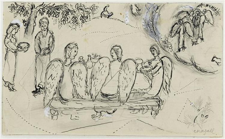 Abraham and three Angels, c.1964 - 夏卡爾