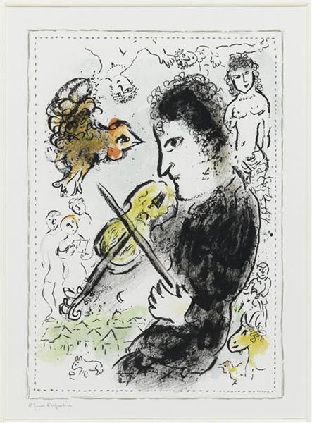 Fiddler with ruster, 1982 - Marc Chagall