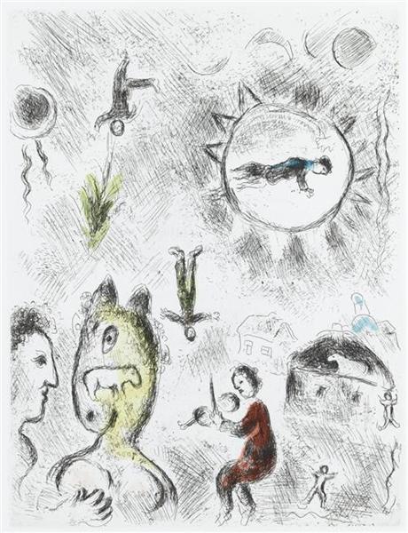 Illustration for Louis Aragon's work "One who says things without saying anything", 1976 - Marc Chagall