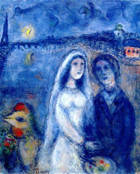 Newlywedds with Eiffel Towel in the Background, 1983 - Marc Chagall