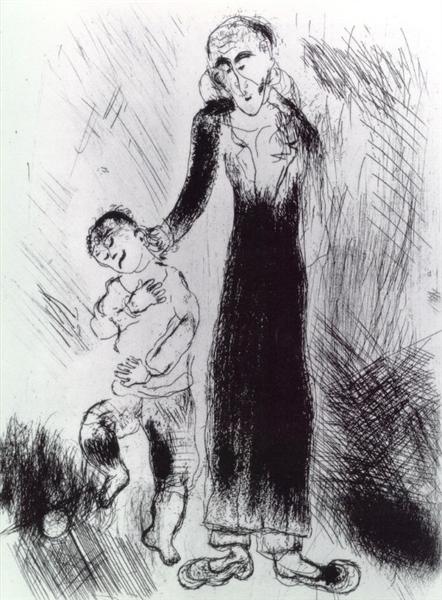 Отец Чичикова учит его, c.1923 - Марк Шагал