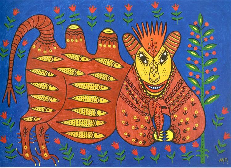 A Fish King Has Caught a Hoopoe and Is Full of Joy, 1983 - Maria Primatchenko
