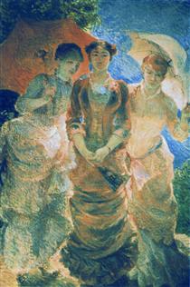 Three ladies with parasol (aka Three Graces) - Marie Bracquemond