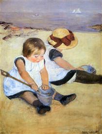 Children Playing On The Beach - 玛丽·卡萨特
